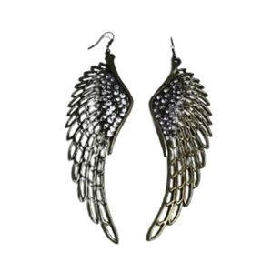 Vintage Angel Wing Earrings‎ Gold Tone Rhinestone Dangle Pierced Boho Costume